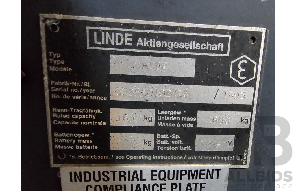 1995 LINDE H16 LPG Forklift