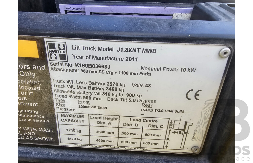 2011 HYSTER J1.8XNT MWB Forklift