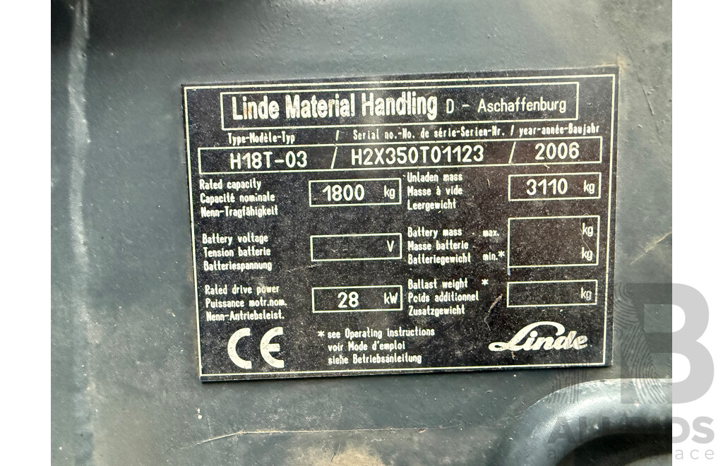 2006 Linde H18 LPG Forklift