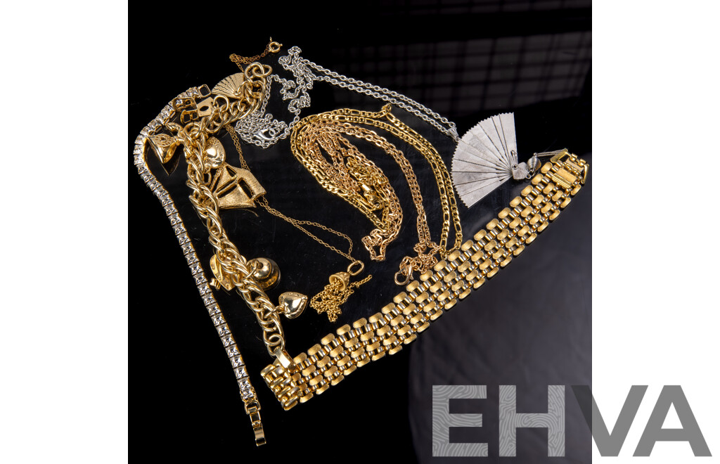 Vintage Collection of Gold/silver Tone Jewellery Including Bracelets and Necklaces