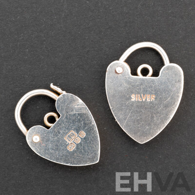 Sterling Silver Vintage Heart Shaped Padlock Clasps, (2) 12mm/14mm Wide, 3.83 Grams