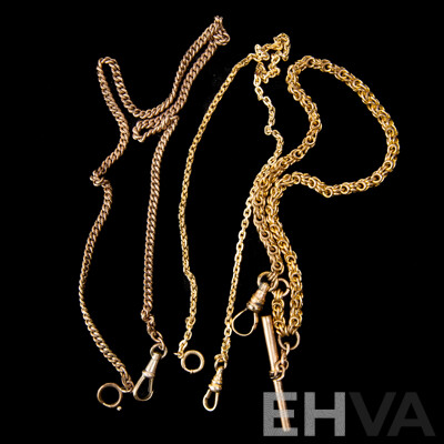 Collection of (3) Antique/vintage Gold Tone Fob Chains