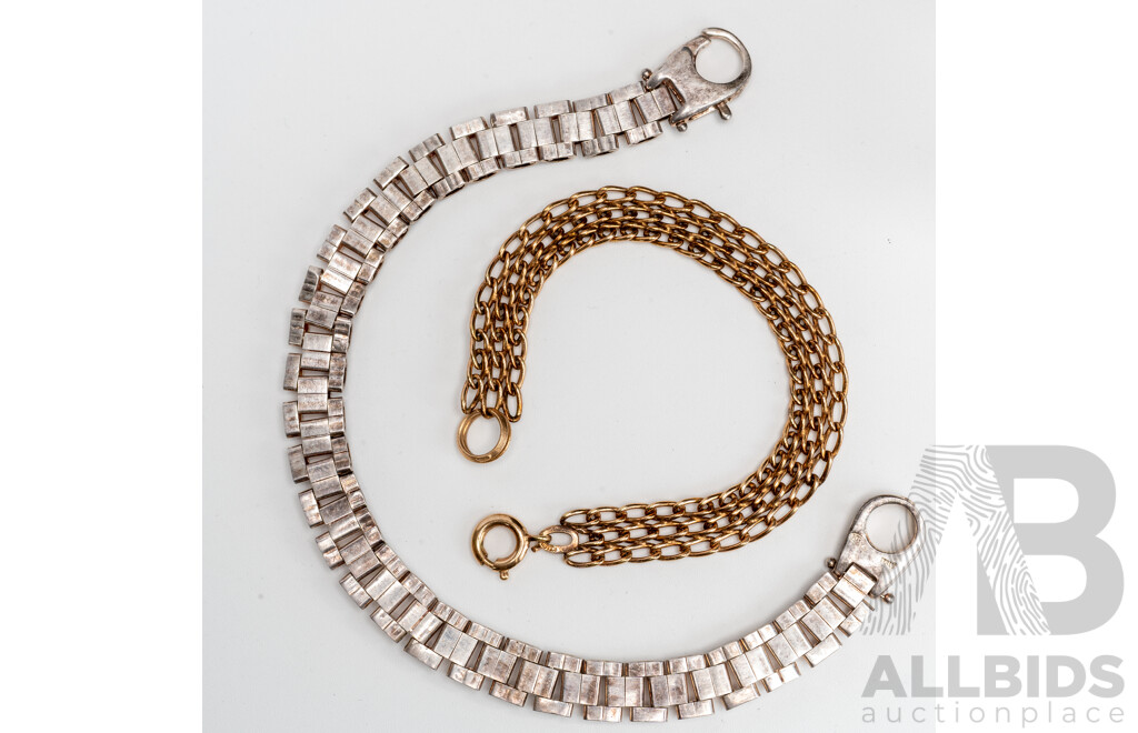 Sterling Silver Vintage Book Link Bracelet, 21cm, 19.65 Grams and Vintage Amerik Rolled Gold Bracelet, 15cm