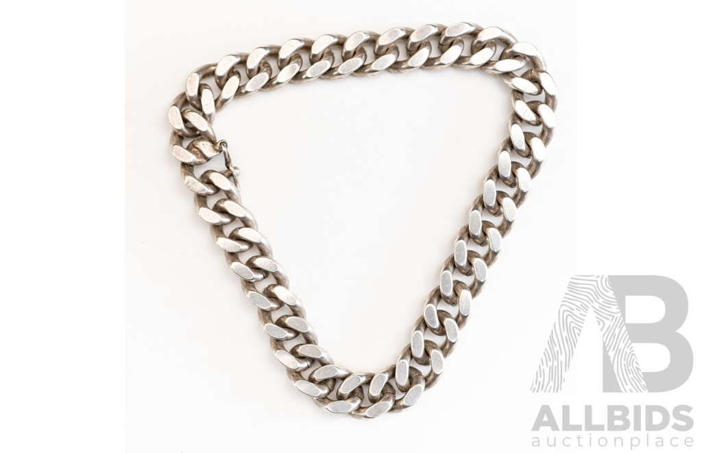 Sterling Silver Vintage Flat Curb Link Bracelet, 21cm, 41.73 Grams
