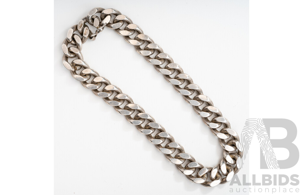 Sterling Silver Vintage Flat Curb Link Bracelet, 21cm, 41.73 Grams