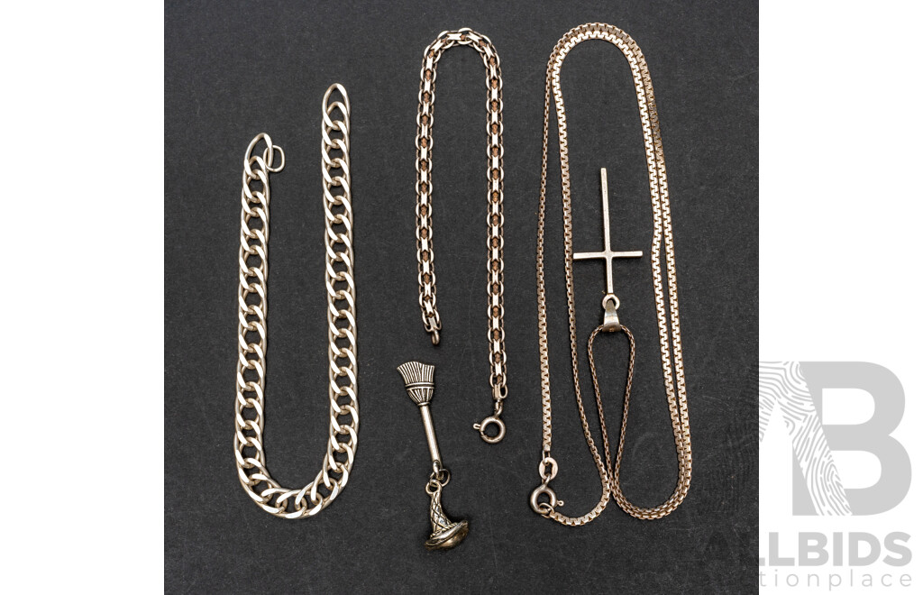 Sterling Silver Jewellery Collection Including Cross Pendant on Snake Chain, 26.13 Grams