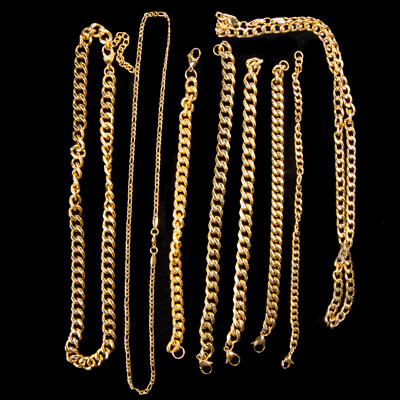 Collection of (3) Gold Plated Necklaces and (5) Gold Plated Bracelets