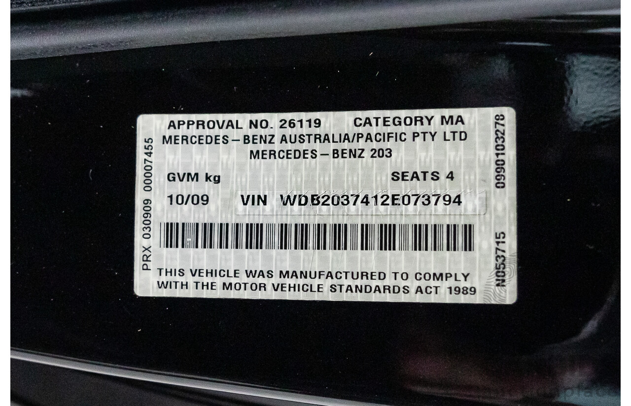 1/2009 Mercedes-Benz CLC200 Kompressor Evolution + 203 2d Coupe Obsidian Black Metallic Supercharged 1.8L
