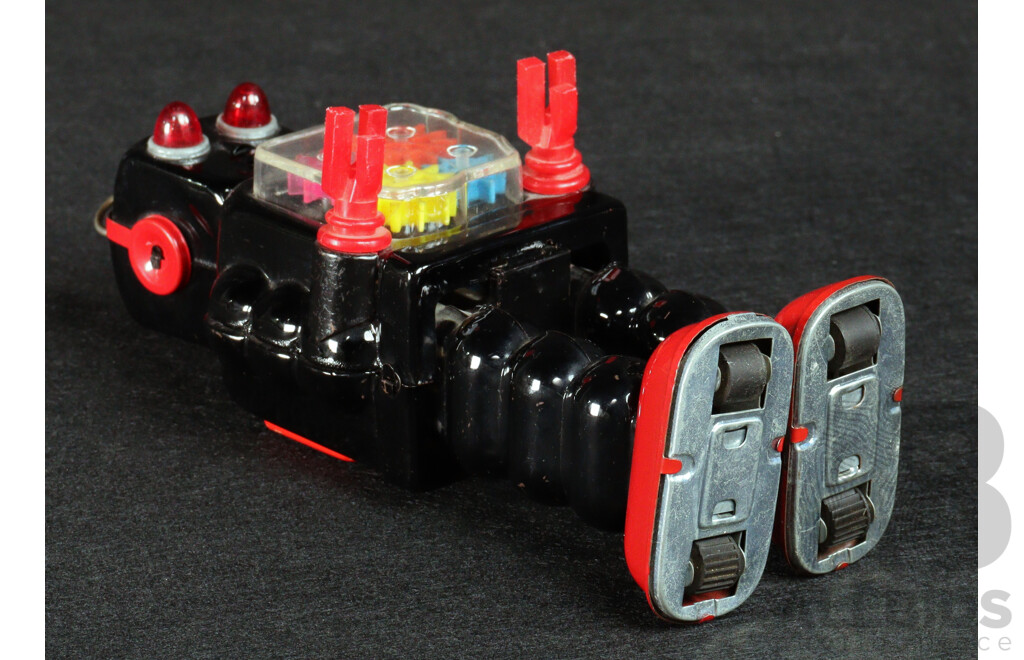 Vintage KO Pressed Steel Clockwork Walking Robot with Visable Gears, Made in Japan