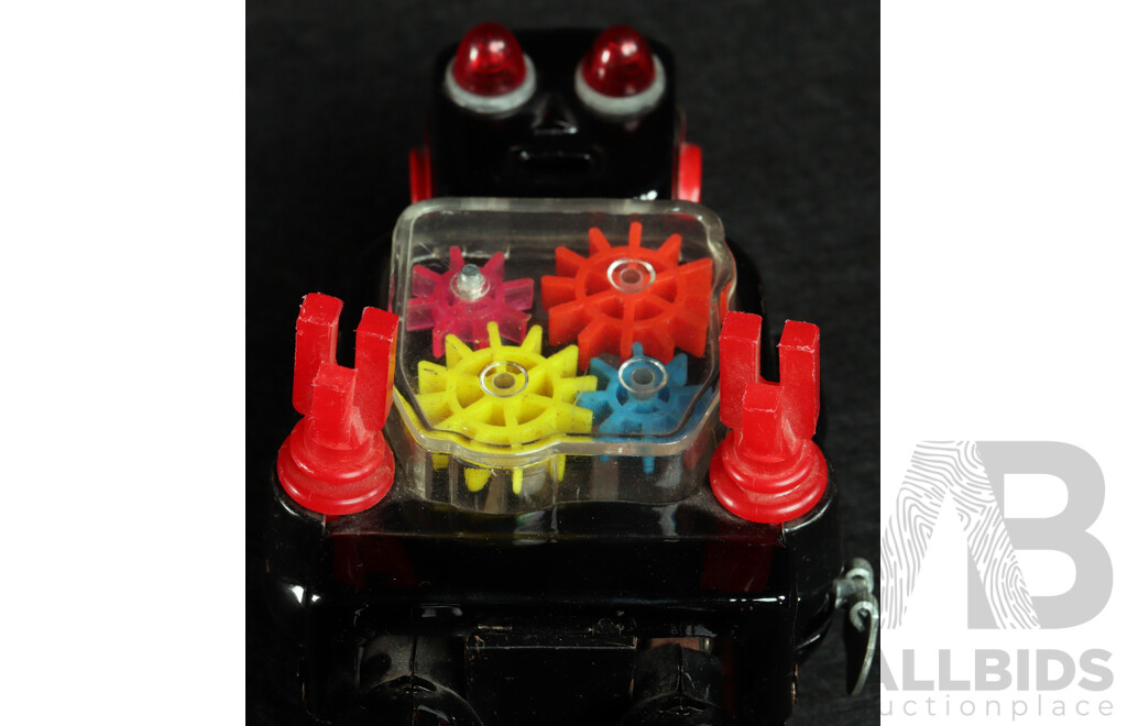 Vintage KO Pressed Steel Clockwork Walking Robot with Visable Gears, Made in Japan