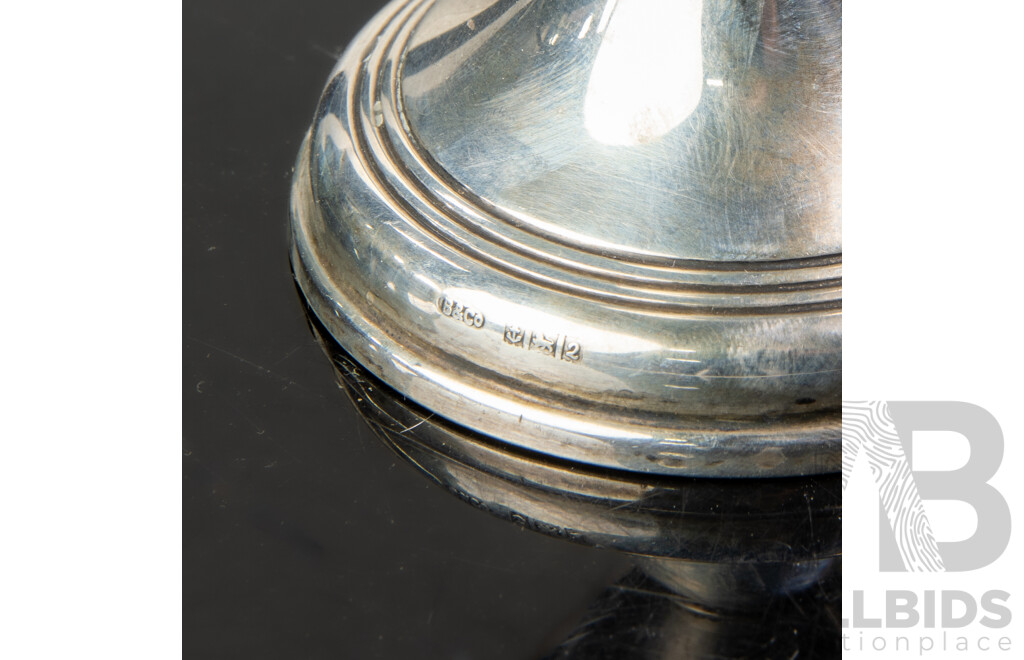 Collection Sterling Silver Including Pair Candle Holders, Birmingham 1965, Salt Cellar with Blue Glass Insert and More