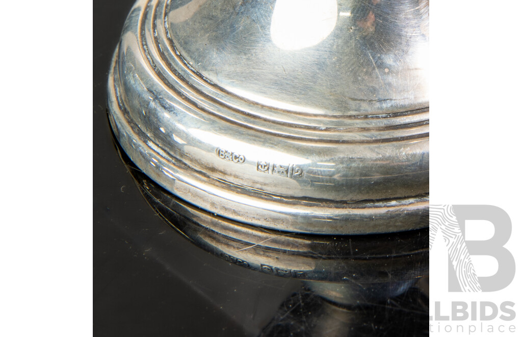 Collection Sterling Silver Including Pair Candle Holders, Birmingham 1965, Salt Cellar with Blue Glass Insert and More