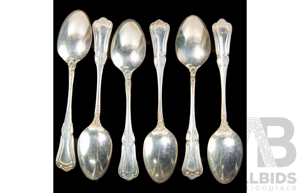 Set Six Vintage Sterling Silver Teaspoons with Engraved Monogram to Finial