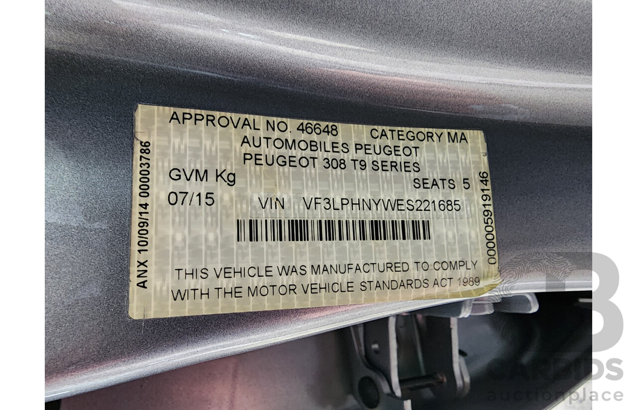 7/2015 Peugeot 308 Access T9 5d Hatchback Grey 1.2L