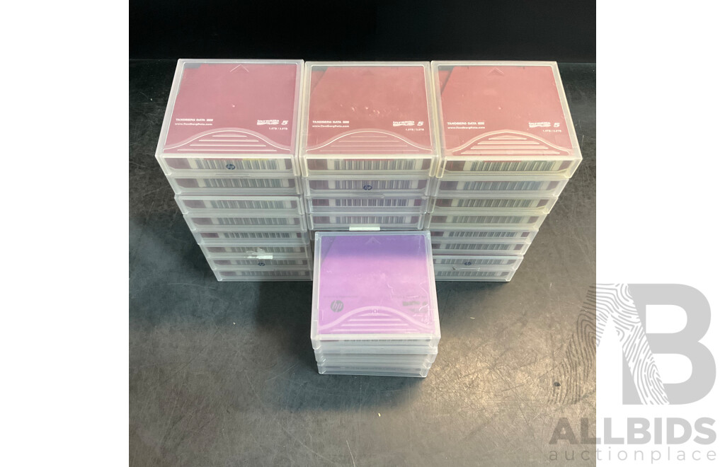 TANDBERG DATA Ultrium LTO 5 1.5GB/3TB Compressed Data Cartridge & HP 6.25TB MP RW Ultrium LTO 6 Data Cartridge - Lot of 28