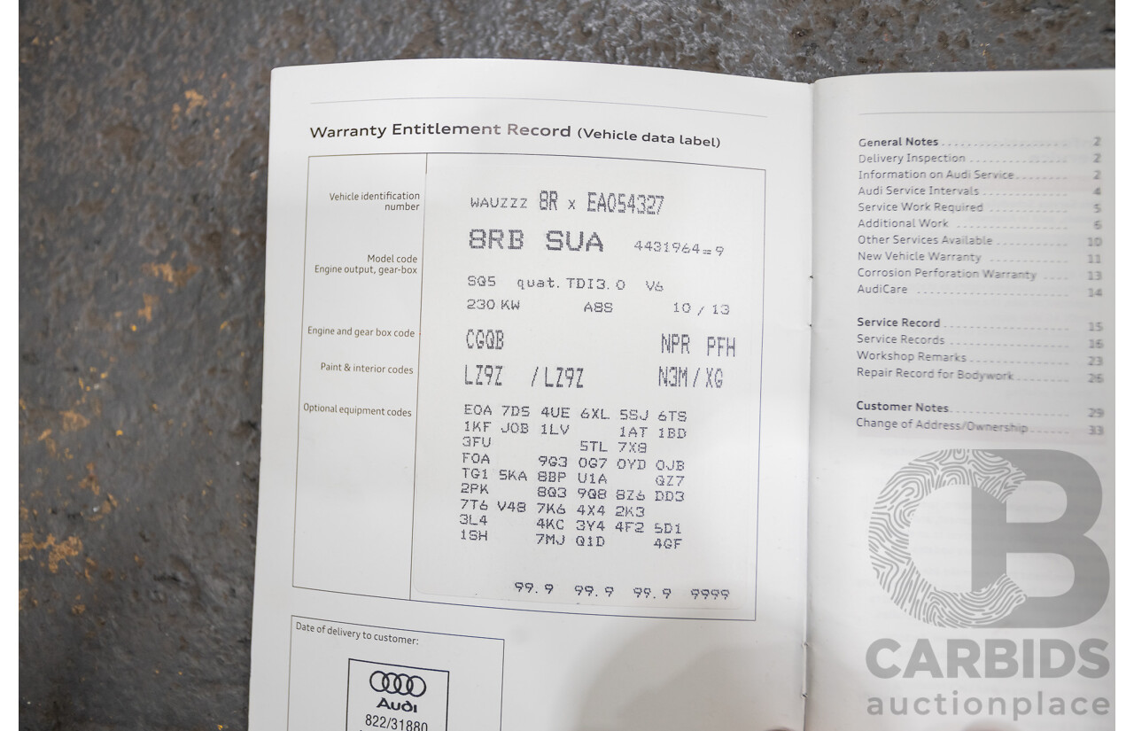 1/2014 Audi SQ5 3.0 TDI Quattro 8R (AWD) MY14 5d Wagon Panther Black Turbo Diesel 3.0L
