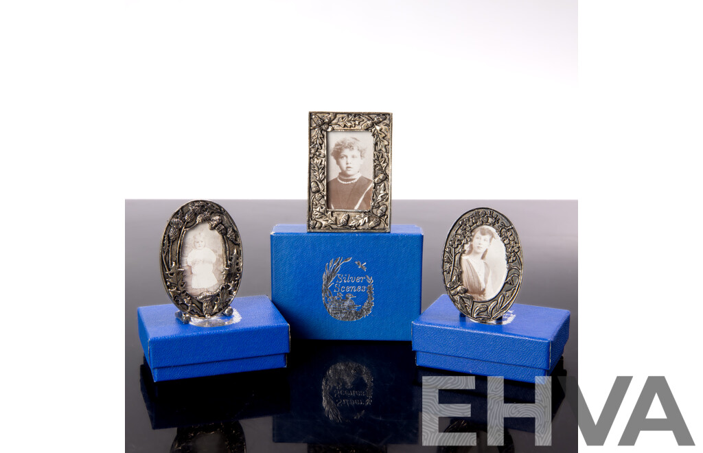'Silver Scenes' Collection of (3) Vintage Miniature Photo Frames, 55mm, Boxed, Made in Wales - as New
