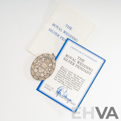 Vintage Sterling Silver Franklin Mint Royal Wedding Sterling Silver Pendant, 35mm, 14.66 Grams