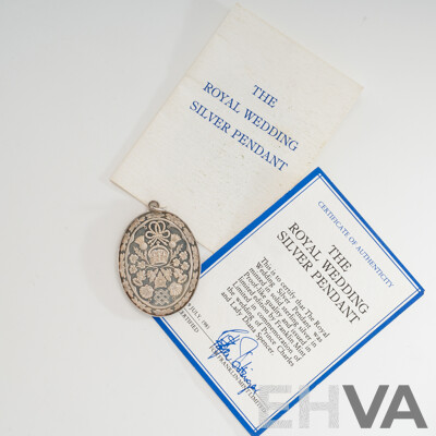 Vintage Sterling Silver Franklin Mint Royal Wedding Sterling Silver Pendant, 35mm, 14.66 Grams