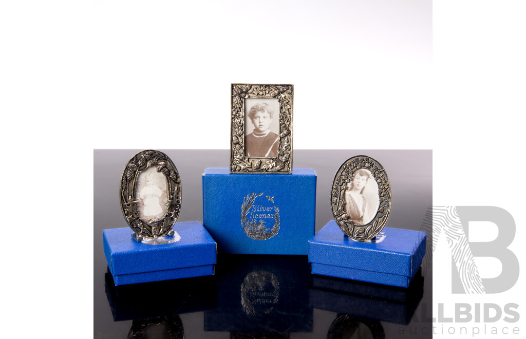 'Silver Scenes' Collection of (3) Vintage Miniature Photo Frames, 55mm, Boxed, Made in Wales - as New