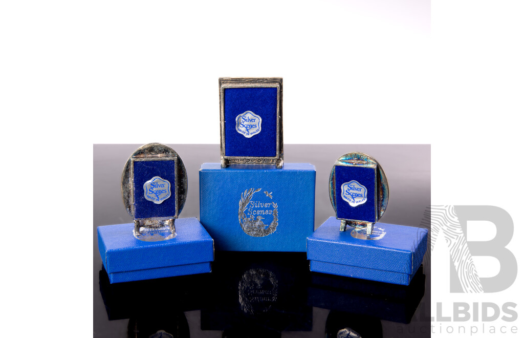 'Silver Scenes' Collection of (3) Vintage Miniature Photo Frames, 55mm, Boxed, Made in Wales - as New