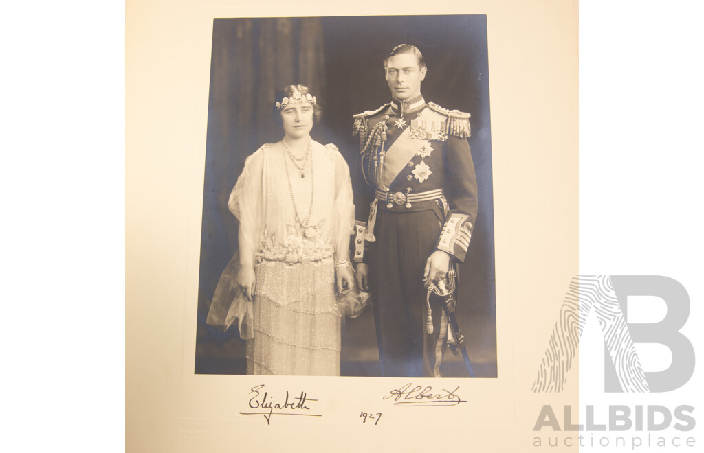 Interesting Antique Photograph of King George VI & Elizabeth Queen Mother, Signed by Both to Lower Portion in Vandyke London Folder and Blind Stamped the Same