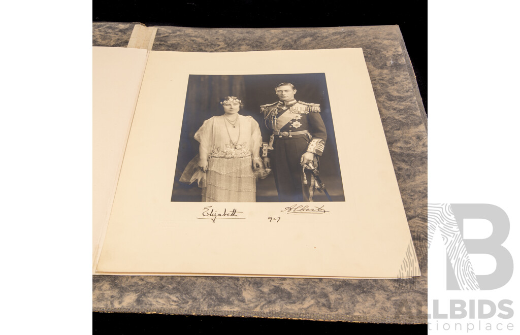 Interesting Antique Photograph of King George VI & Elizabeth Queen Mother, Signed by Both to Lower Portion in Vandyke London Folder and Blind Stamped the Same