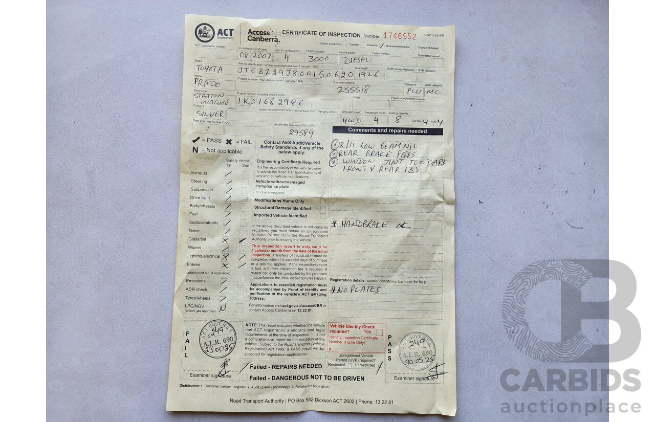 8/2007 Toyota Landcruiser Prado GXL (4x4) KDJ120R MY07 4d Wagon Silver 3.0L
