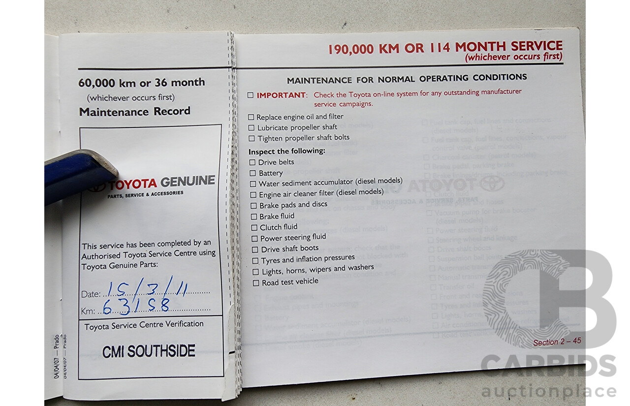 8/2007 Toyota Landcruiser Prado GXL (4x4) KDJ120R MY07 4d Wagon Silver 3.0L