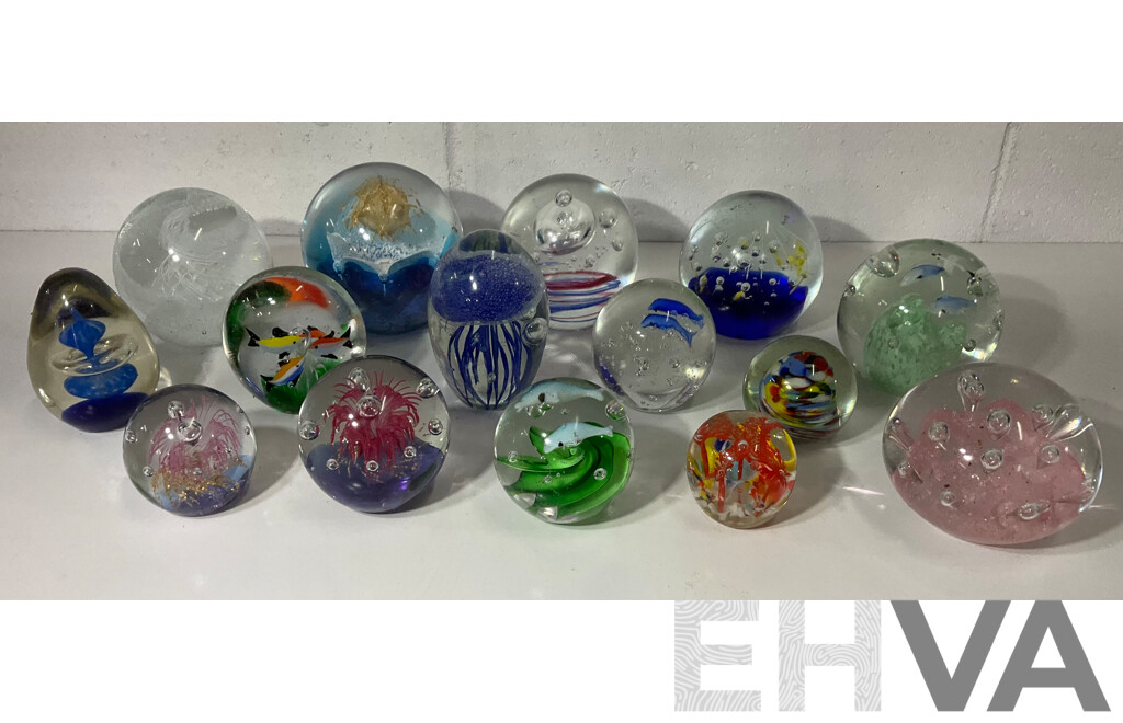 Assorted Glass Paper Weights, Some with Ocean Theme - Lot of 15