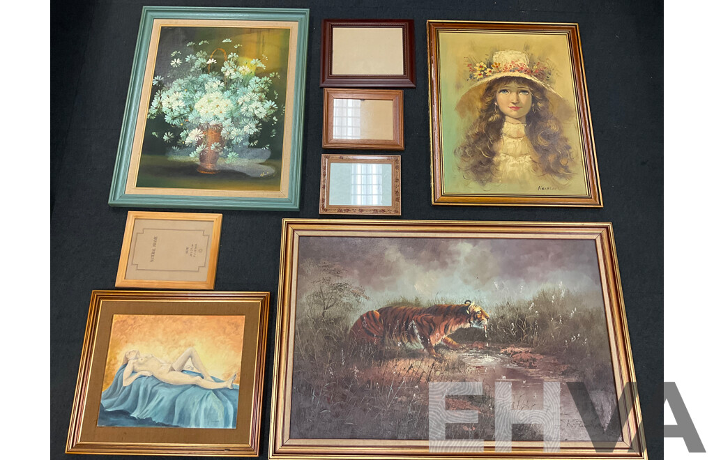 Assorted Large Paintings and Frames - Oil on Board - Lot of 8