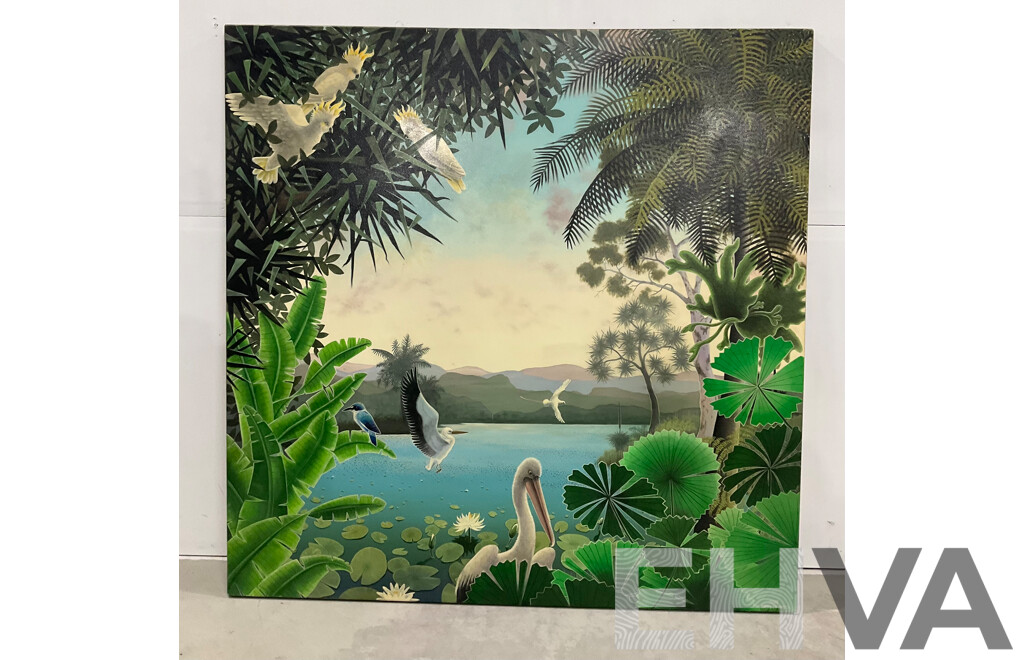 Mary Pinnock (1951-) ''Dawn on Kakadu" 1989, Acrylic on Canvas 181x181cm