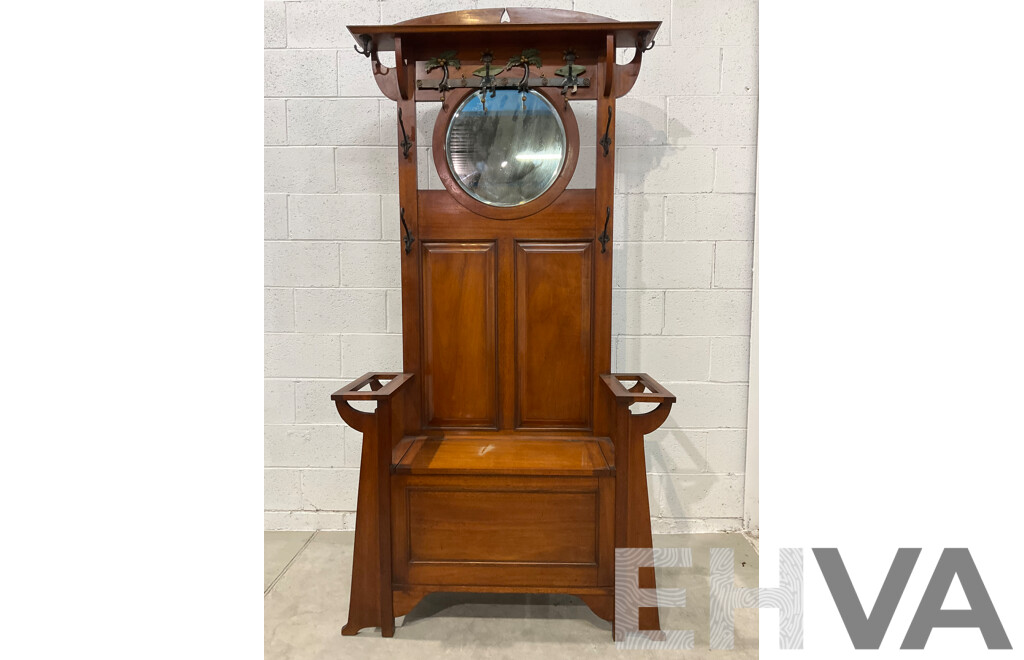 Queensland Maple Hall Stand with Lift Up Seat and Mirror