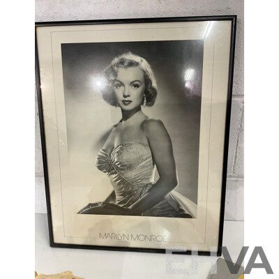 MARLYN MONROE Framed Picture, Book and Large Sea Shell - Lot of 3