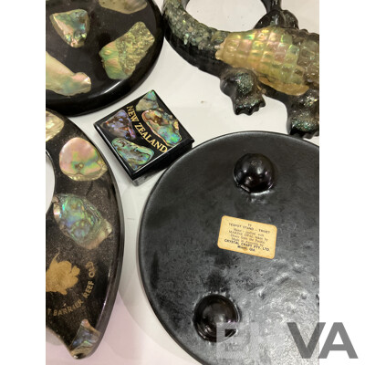 Large Collection of Sea Shell, Including Shell Lamp, Sea Shell Chandelier, Abalone Shell Art, Hot Plate Trivets, Mother of Pearl Shell and More