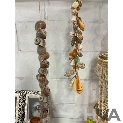Large Collection of Sea Shell, Including Shell Lamp, Sea Shell Chandelier, Abalone Shell Art, Hot Plate Trivets, Mother of Pearl Shell and More