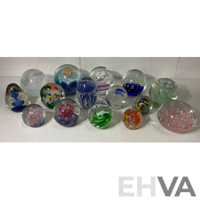 Assorted Glass Paper Weights, Some with Ocean Theme - Lot of 15