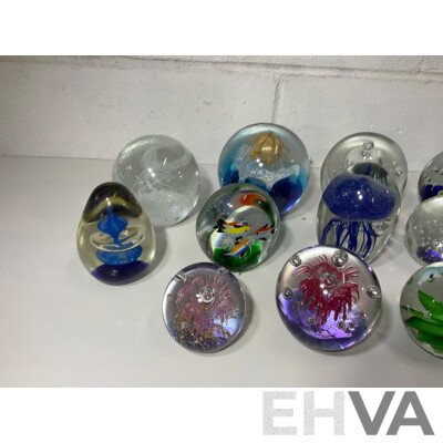 Assorted Glass Paper Weights, Some with Ocean Theme - Lot of 15