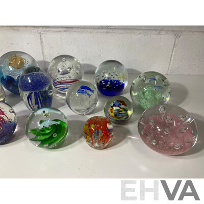 Assorted Glass Paper Weights, Some with Ocean Theme - Lot of 15