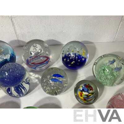 Assorted Glass Paper Weights, Some with Ocean Theme - Lot of 15
