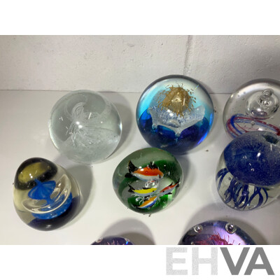 Assorted Glass Paper Weights, Some with Ocean Theme - Lot of 15
