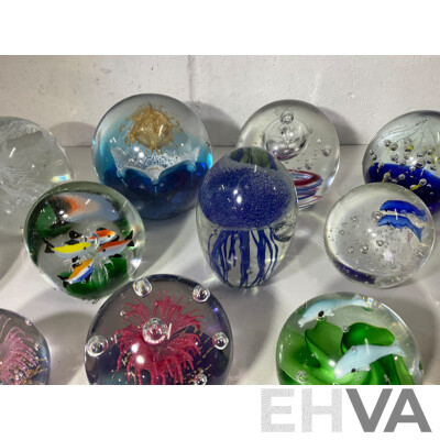 Assorted Glass Paper Weights, Some with Ocean Theme - Lot of 15