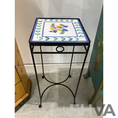 Gilt and Handpainted Octagonal Chest of Six Drawers, with Another Handpainted Example and Jardiniere Stand