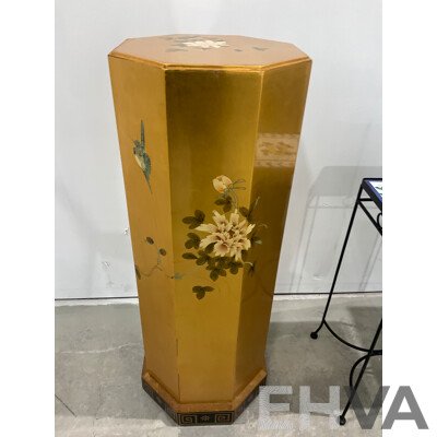 Gilt and Handpainted Octagonal Chest of Six Drawers, with Another Handpainted Example and Jardiniere Stand