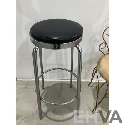 Demi Lune Side Table Together with Carved Floral Hexagonal Table, Bedroom Chair and Diner Stool - Lot of 4