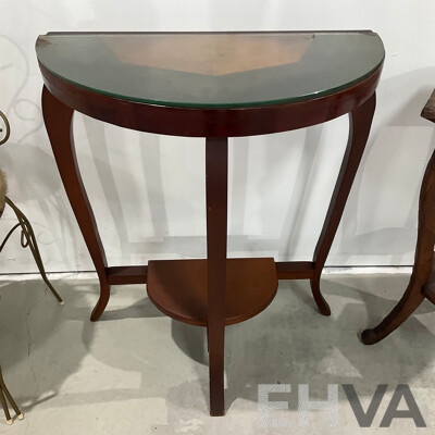 Demi Lune Side Table Together with Carved Floral Hexagonal Table, Bedroom Chair and Diner Stool - Lot of 4