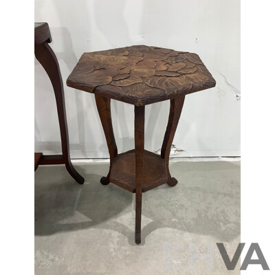 Demi Lune Side Table Together with Carved Floral Hexagonal Table, Bedroom Chair and Diner Stool - Lot of 4