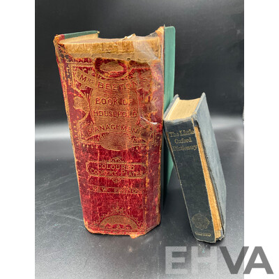 Mrs Beeton's Book of Household Management, the Little  Oxford Dictionary, Lot of the Saints Gallery Invitation, Art Nouveau by Maria Constantino Book and More