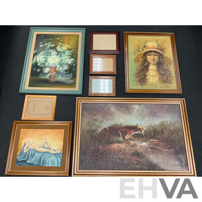 Assorted Large Paintings and Frames - Oil on Board - Lot of 8