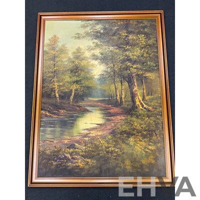 Artist Unknown - “Wilderness River Forest” Framed - Oil on Board